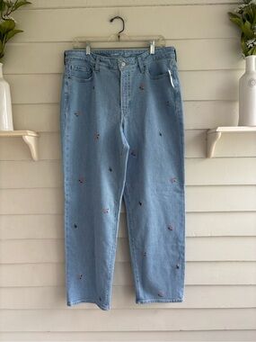 Old Navy High Rise OG Loose Rose Embroidered Light Denim Jeans Size 14 NWT
